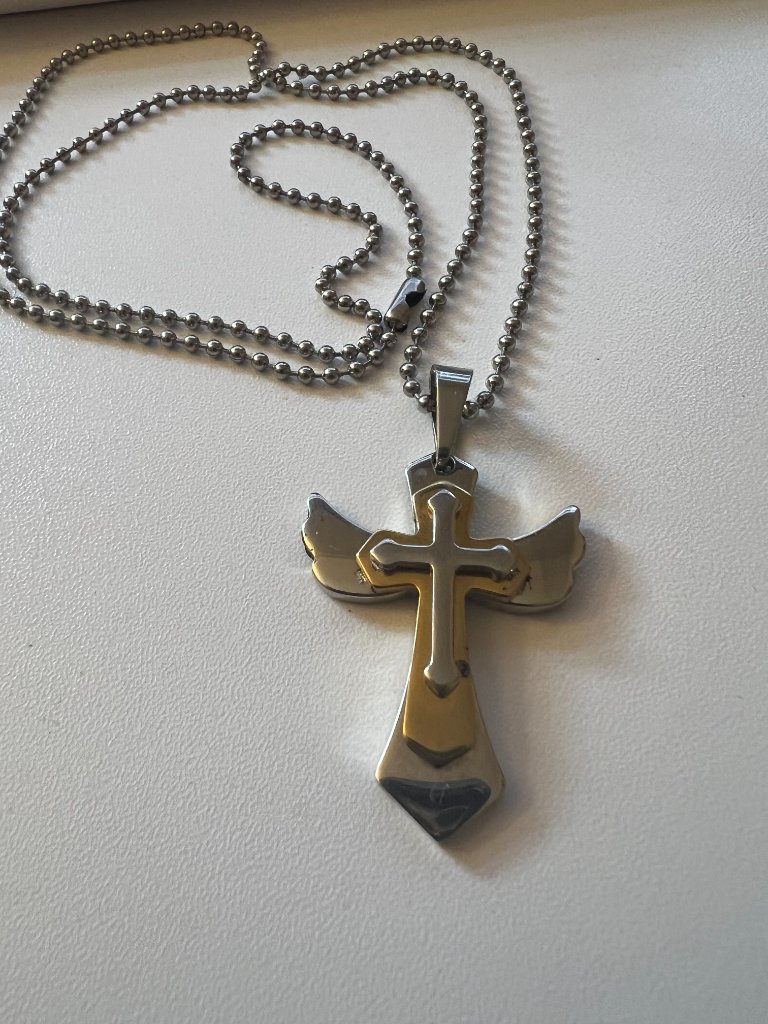 Silver  Gold Cross Necklace Twotone Pendant Unisex